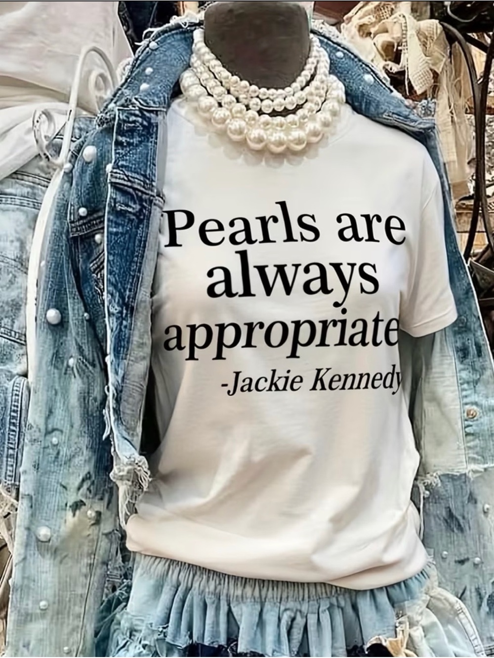 Jackie Kennedy Quote Graphic Tee - White Short Sleeve Womens Shirt